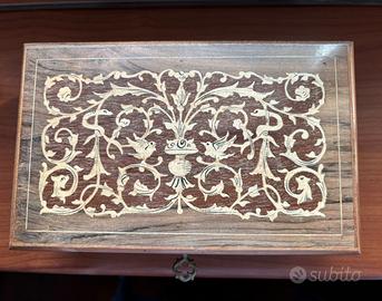 Confanetto portagioie vintage legno intarsiato
