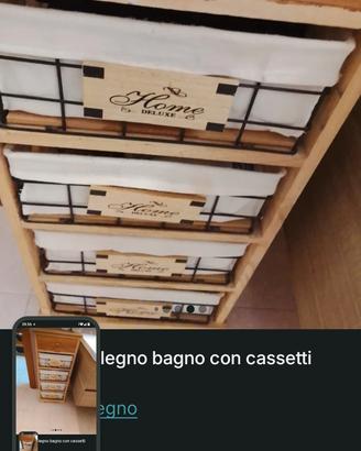 mobiletto legno bagno con cassetti marrone 