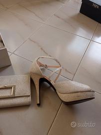 scarpe e pochette argentate