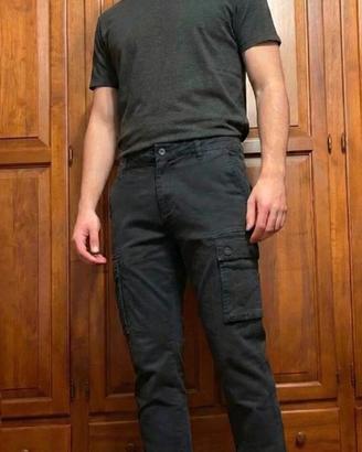 Pantaloni Cargo Uomo Pier One Neri Elastici IT 46