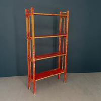 Scaffale vintage rosso 4 ripiani legno
