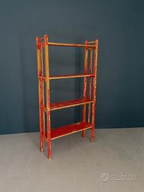 Scaffale vintage rosso 4 ripiani legno