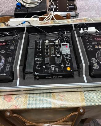 cdj pioneer 350 black + dj tech djm 404 + fly case
