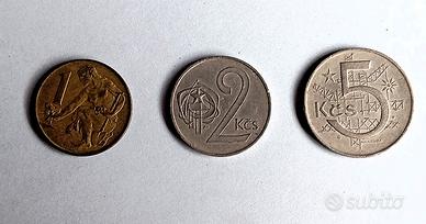 Set 3 monete REPUBBLICA CECOSLOVACCHIA (1+ 2+ 5 Ko