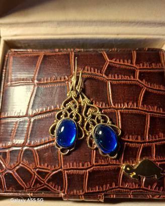 Orecchini  Dorati con Pietra Blu