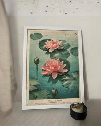 🌸 Poster Artistico Giapponese  "Ninfee" in Cornice