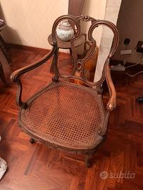Poltrona stile Chippendale in legno+paglia di Vien