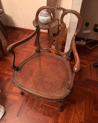 Poltrona stile Chippendale in legno+paglia di Vien