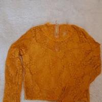 Maglia nuova pizzo trasparente floreale S senape