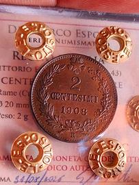 2 CENTESIMI 1908 VALORE FDC PERIZIATO 