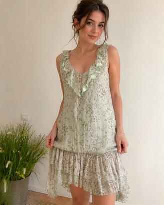 Abito verde fiorellini 100%seta Bluegirl Blumarine