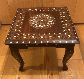 Tavolino Vintage Orientale Legno Massello Tarkashi