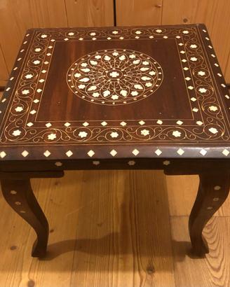Tavolino Vintage Orientale Legno Massello Tarkashi