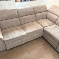 Divano letto angolare beige con contenitore