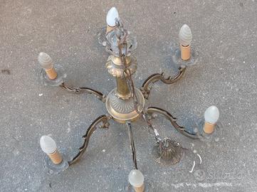 lampadario vintage a sospensione ottone 6 bracci