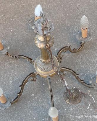 lampadario vintage a sospensione ottone 6 bracci