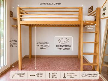 Letto matrimoniale a soppalco.
