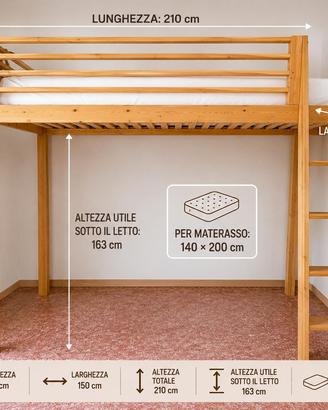 Letto matrimoniale a soppalco.