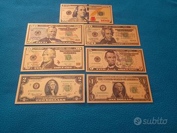 BANCONOTE DOLLARI LAMINA D'ORO COLORATE