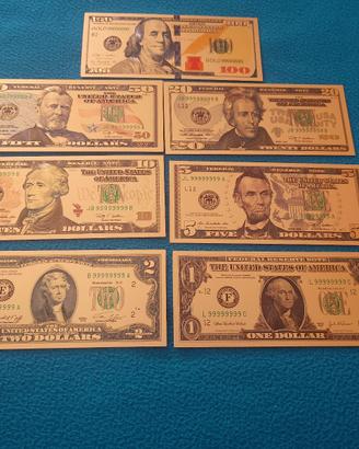 BANCONOTE DOLLARI LAMINA D'ORO COLORATE