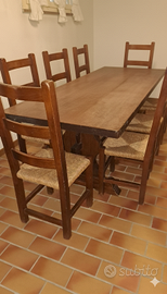 SET TAVOLO XXL Legno Massello + 8 Sedie Impagliate