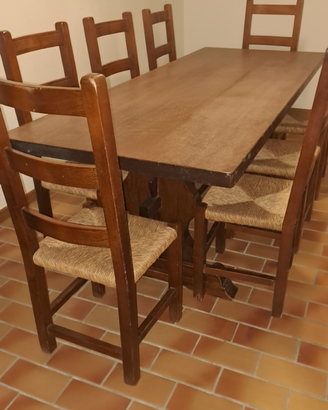 SET TAVOLO XXL Legno Massello + 8 Sedie Impagliate