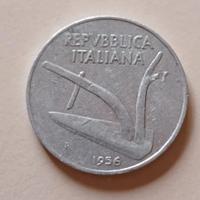 Moneta unica 10 lire del 1956 con errore di conio