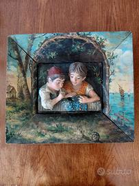 RARO DIORAMA D'EPOCA IN LEGNO E GESSO/TERRACOTTA