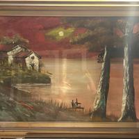 Suggestivo Quadro Olio su Tela - Paesaggio Notturn