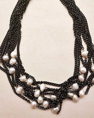Collana stile Rock con perle barocche a più fili
