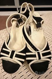 Sandali zeppa LOGAN bicolore blu/panna stile vinta
