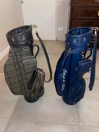 sacche da golf vintage pelle blu + Tartan scozzese
