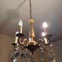 Lampadario Vintage in ottone con cristalli
