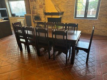 Tavolo da pranzo in legno massello + 10 sedie rust
