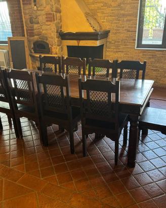 Tavolo da pranzo in legno massello + 10 sedie rust