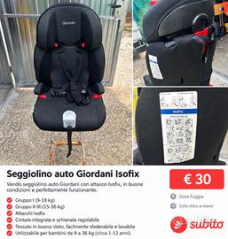 Seggiolino auto Giordani Isofix – € 30