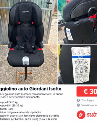 Seggiolino auto Giordani Isofix – € 30