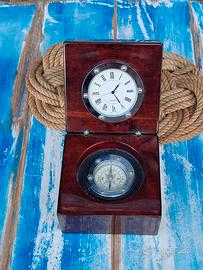 Scatola con bussola ed orologio  Radica di mogano