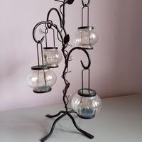 Candelabro in ferro con ampolle in vetro soffiato 