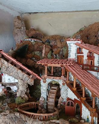 Presepe con luci e ruscello funzionanti