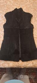 Gilet Pelliccia Nero Vintage con Collo Alto