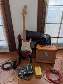 Chitarra Squier Stratocaster, amplificatore Orange