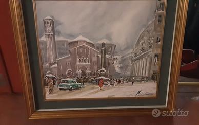 Acquarello pittore M. Drago, " P.zza San Babila"