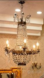 Antico lampadario in stile Impero con cristalli 