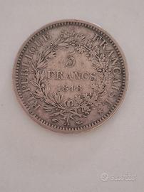 Moneta 5 franchi francesi 1848