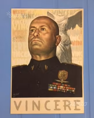 Cartolina fascista di propaganda VINCERE Mussolini