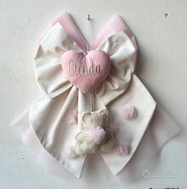 Fiocco nascita - Cuore rosa e orsetto teddy