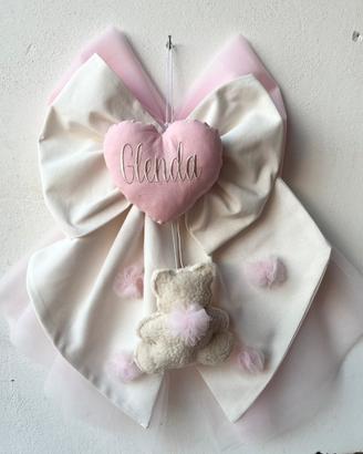 Fiocco nascita - Cuore rosa e orsetto teddy