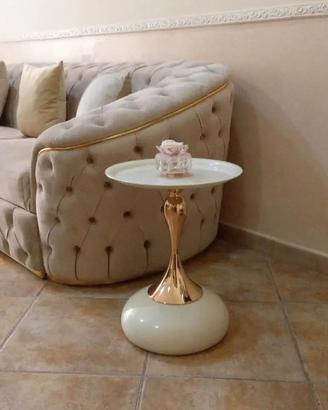 tavolino moderno bianco panna oro 