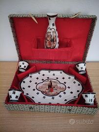 set da sakè/té vintage in ceramica decorata a mano